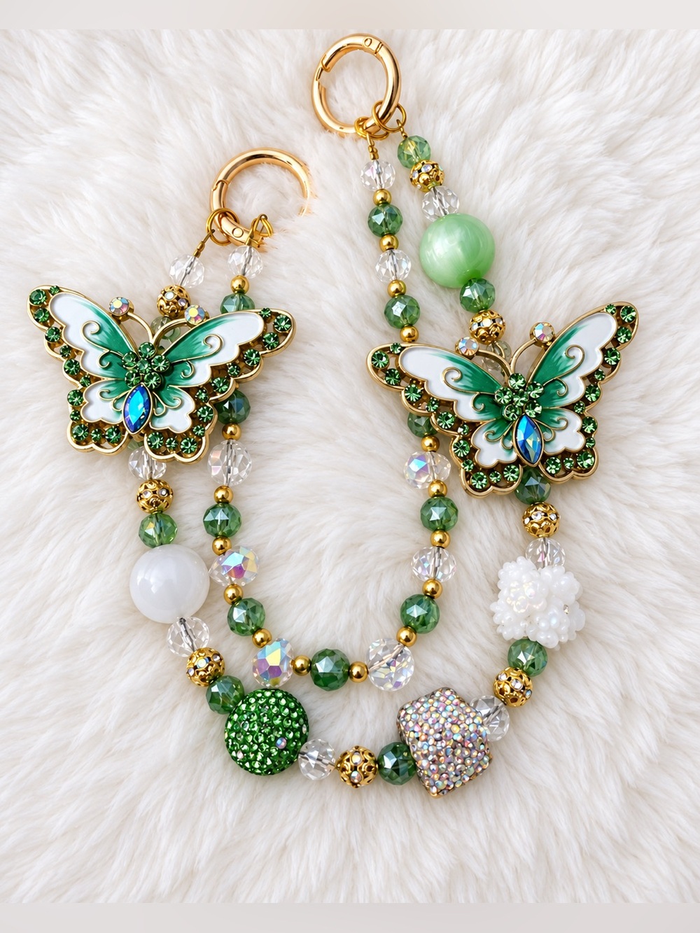 Green Butterflies Charm bag charm  Keychain - handmade